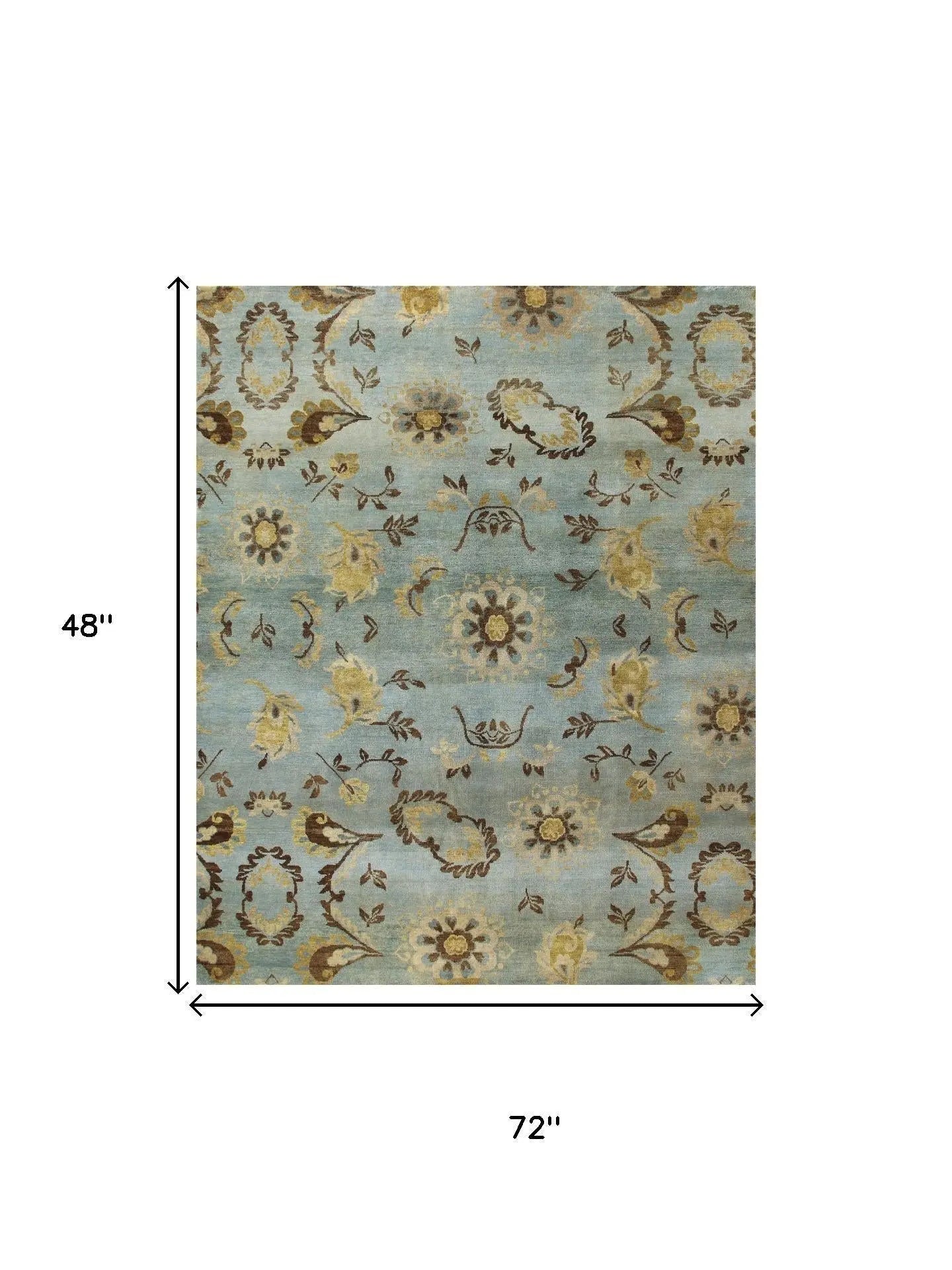 4' X 6' Blue Brown And Tan Wool Floral Hand Knotted Area Rug Homeroots Home Decor