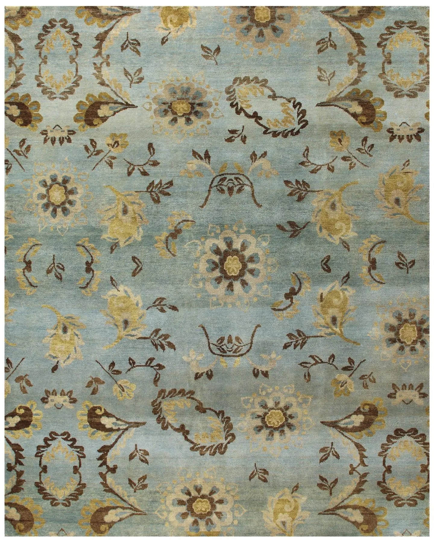 4' X 6' Blue Brown And Tan Wool Floral Hand Knotted Area Rug Homeroots Home Decor
