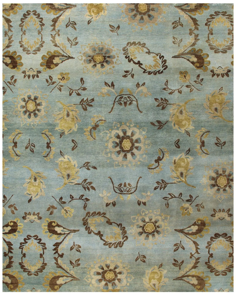 4' X 6' Blue Brown And Tan Wool Floral Hand Knotted Area Rug Homeroots Home Decor