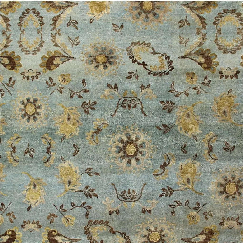 4' X 6' Blue Brown And Tan Wool Floral Hand Knotted Area Rug Homeroots Home Decor