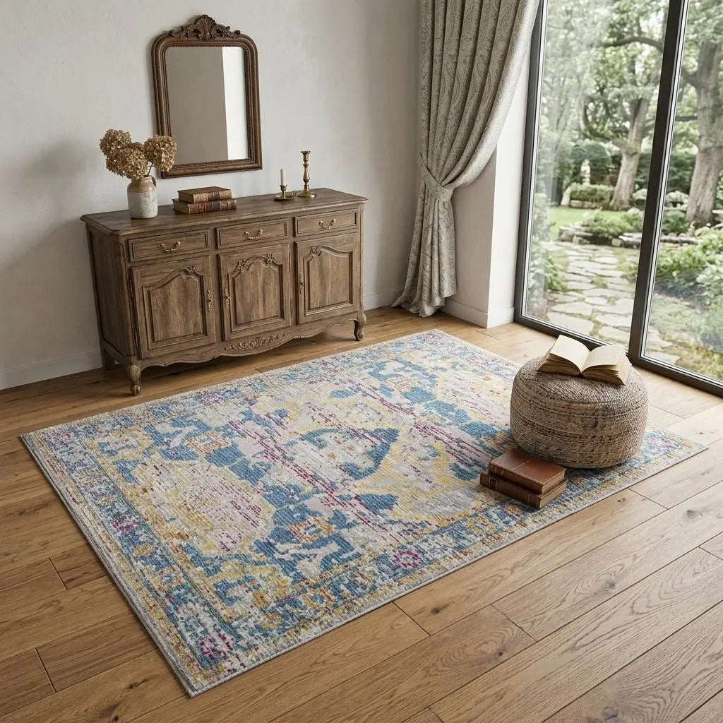 4' X 6' Blue Gray Cream Rust And Gold Medallion Area Rug Homeroots Home Decor