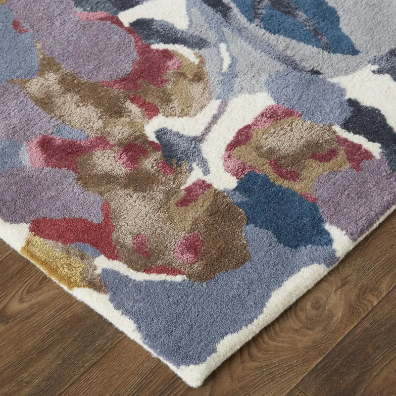 4' X 6' Blue Gray and Pink Wool Floral Hand Tufted Area Rug Homeroots Home Decor