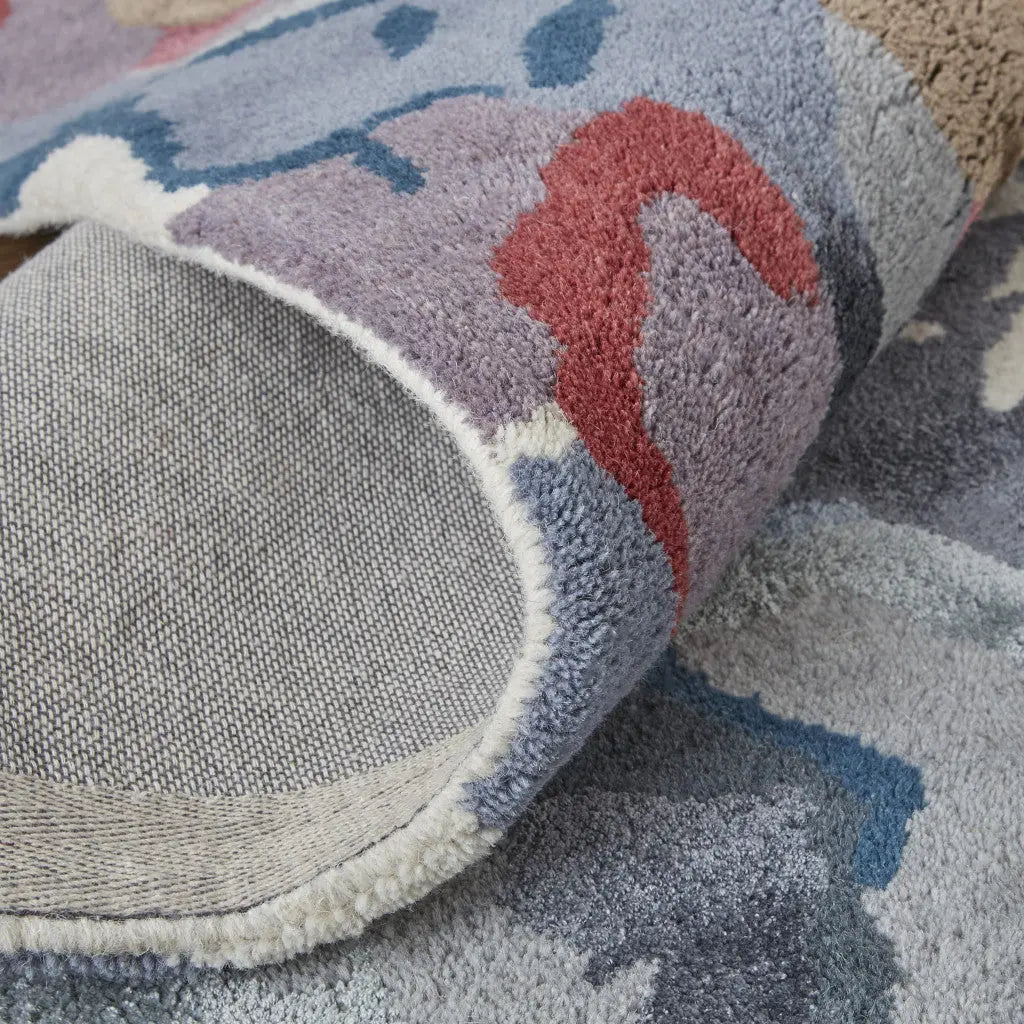 4' X 6' Blue Gray and Pink Wool Floral Hand Tufted Area Rug Homeroots Home Decor
