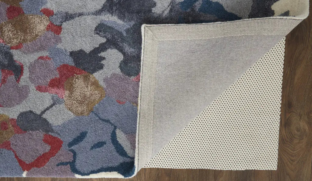 4' X 6' Blue Gray and Pink Wool Floral Hand Tufted Area Rug Homeroots Home Decor