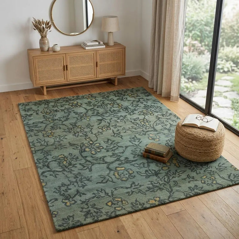 4' X 6' Blue Green And Gold Wool Floral Hand Knotted Area Rug Homeroots Home Decor