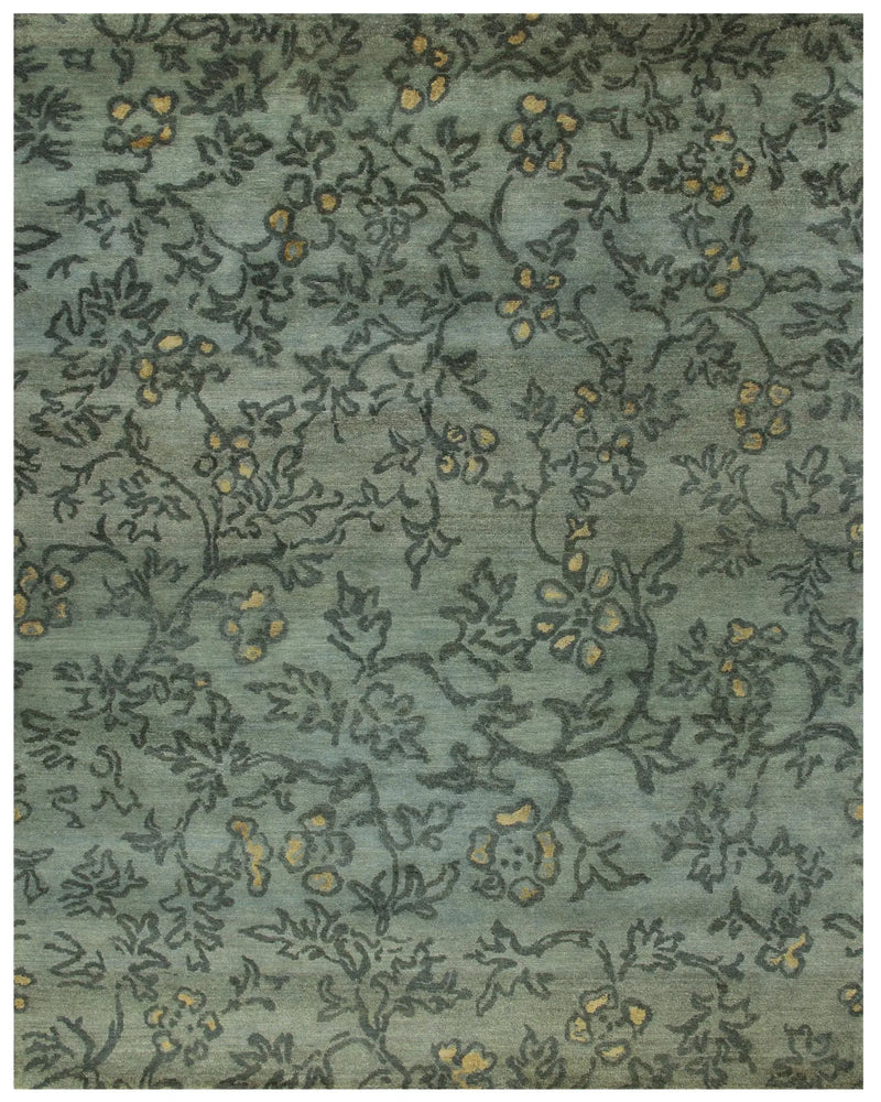 4' X 6' Blue Green And Gold Wool Floral Hand Knotted Area Rug Homeroots Home Decor