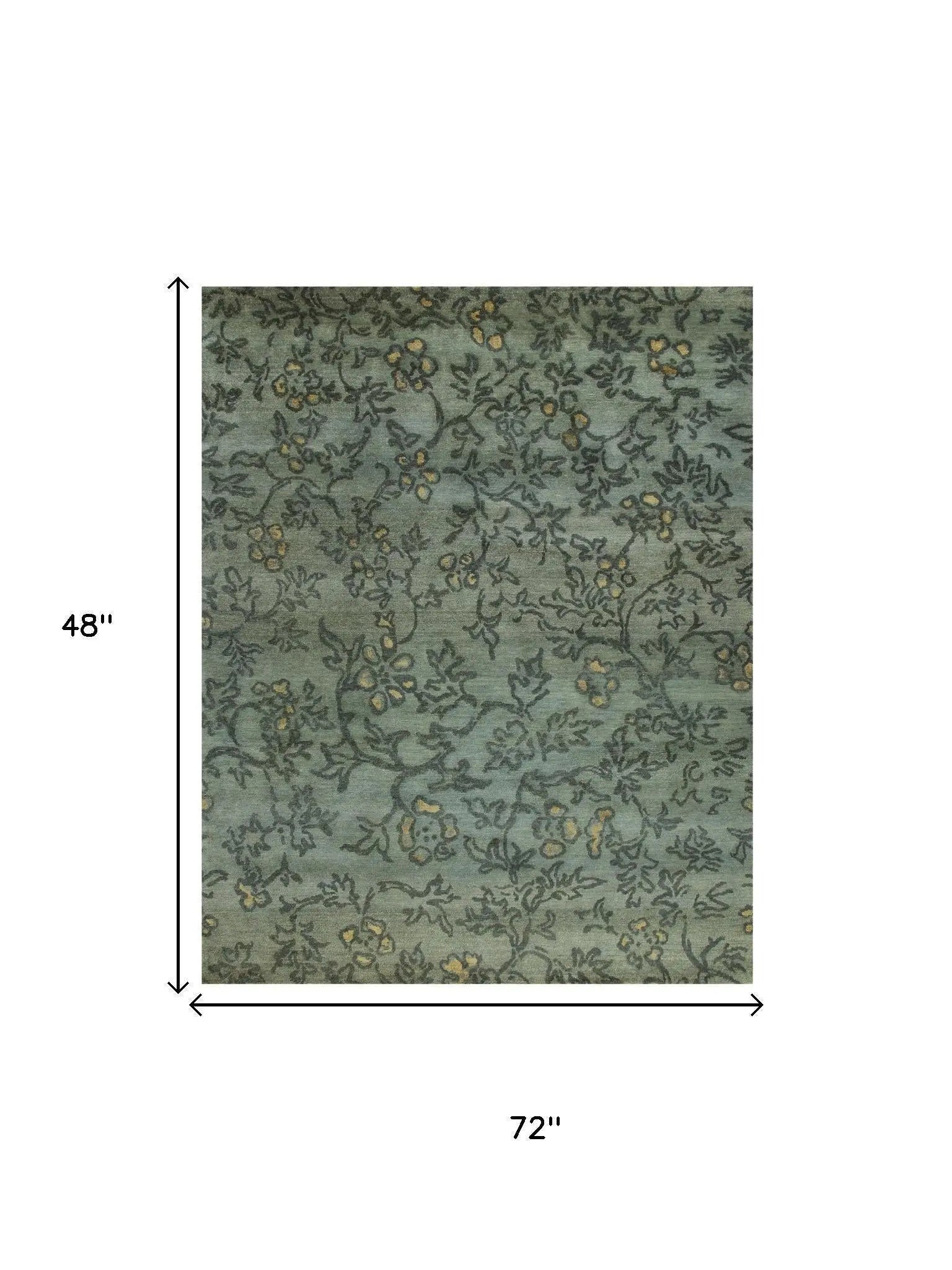 4' X 6' Blue Green And Gold Wool Floral Hand Knotted Area Rug Homeroots Home Decor
