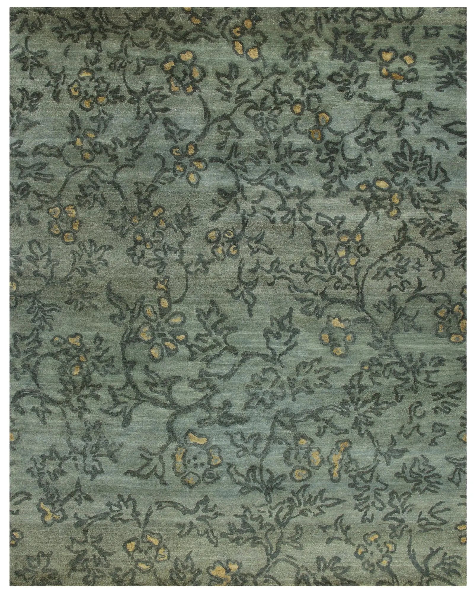 4' X 6' Blue Green And Gold Wool Floral Hand Knotted Area Rug Homeroots Home Decor