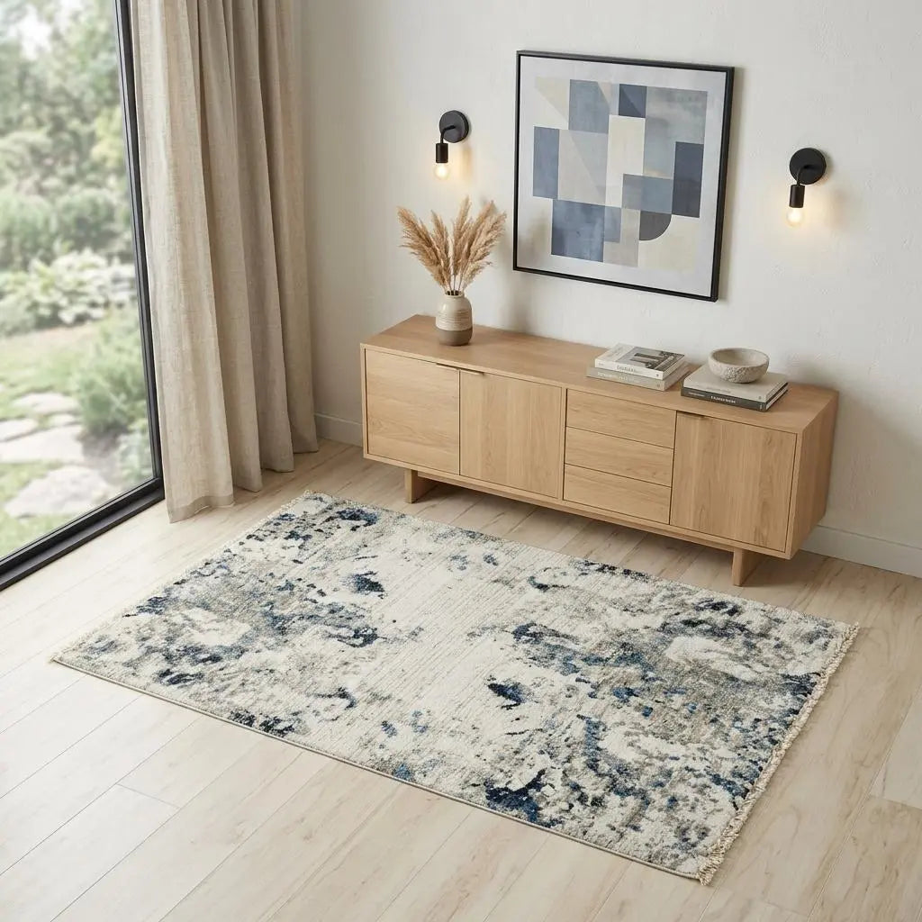 4' X 6' Blue Ivory And Beige Abstract Area Rug Homeroots Home Decor