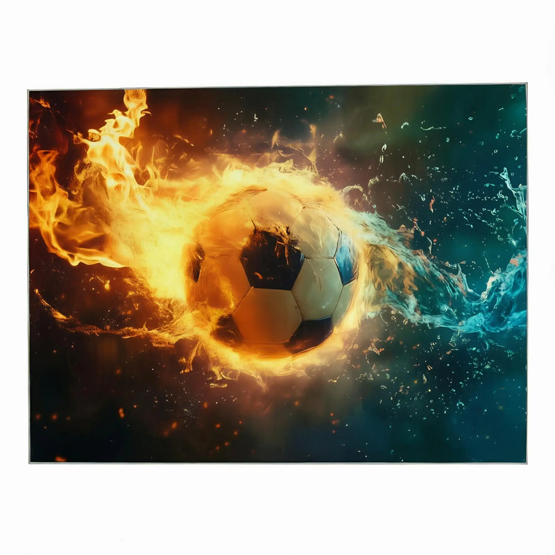 4' X 6' Blue Red And Black Flaming Soccer Washable Area Rug Homeroots Home Decor
