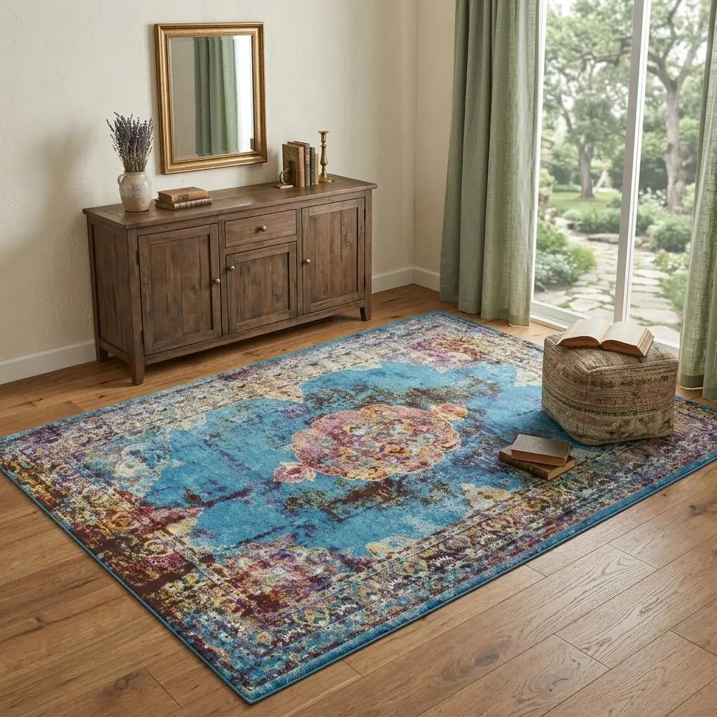 4' X 6' Blue Rust Gold And Cream Oriental Area Rug Homeroots Home Decor