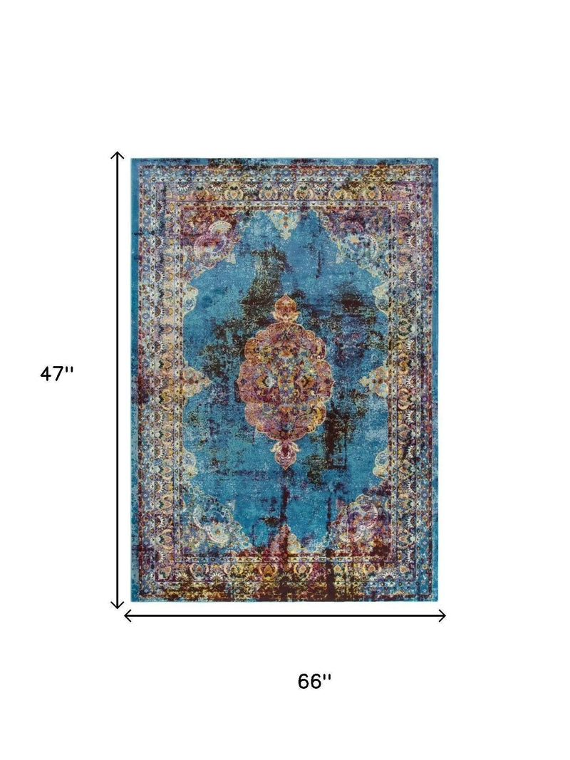 4' X 6' Blue Rust Gold And Cream Oriental Area Rug Homeroots Home Decor