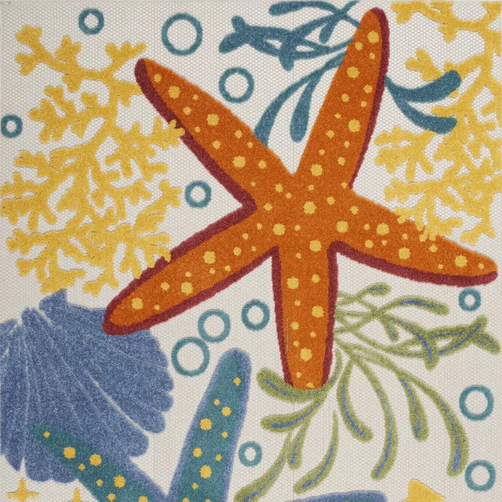 4' X 6' Blue Yellow And Orange Starfish Indoor Outdoor Area Rug Homeroots Outdoor