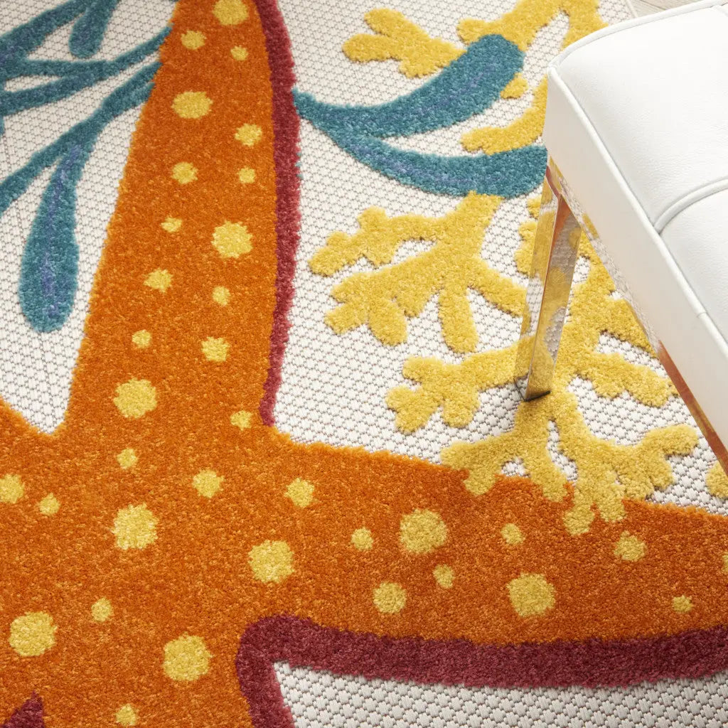 4' X 6' Blue Yellow And Orange Starfish Indoor Outdoor Area Rug Homeroots Outdoor