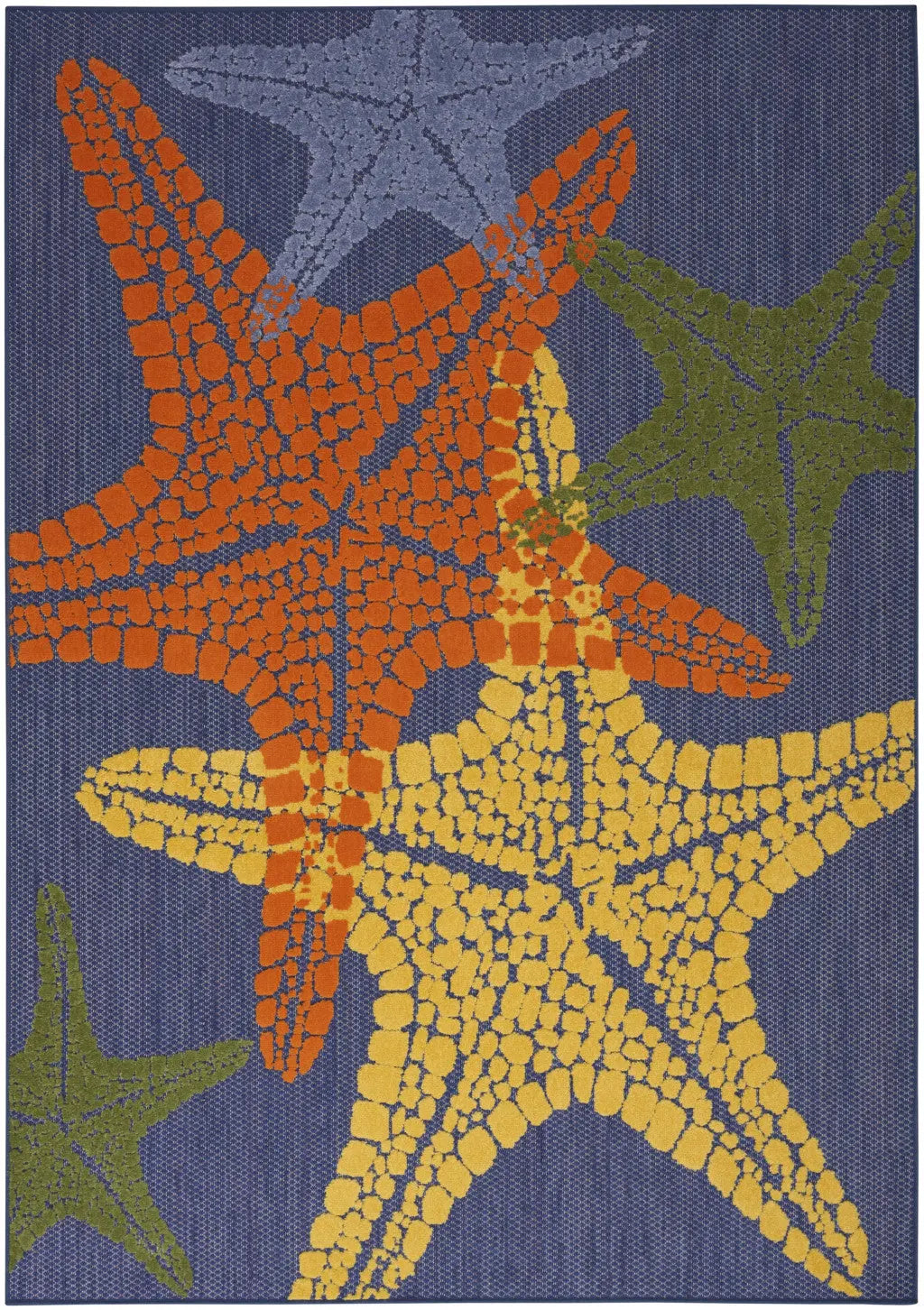 4' X 6' Blue Yellow And Orange Starfish Indoor Outdoor Area Rug Homeroots Outdoor