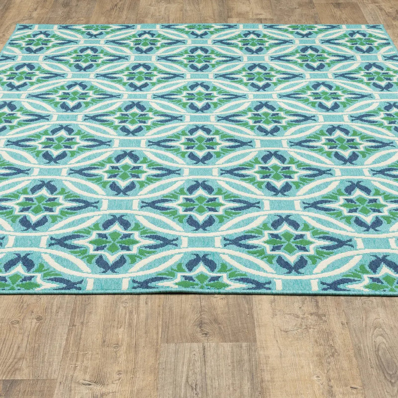 4' X 6' Blue and Green Geometric Stain Resistant Indoor Outdoor Area Rug Homeroots Outdoor
