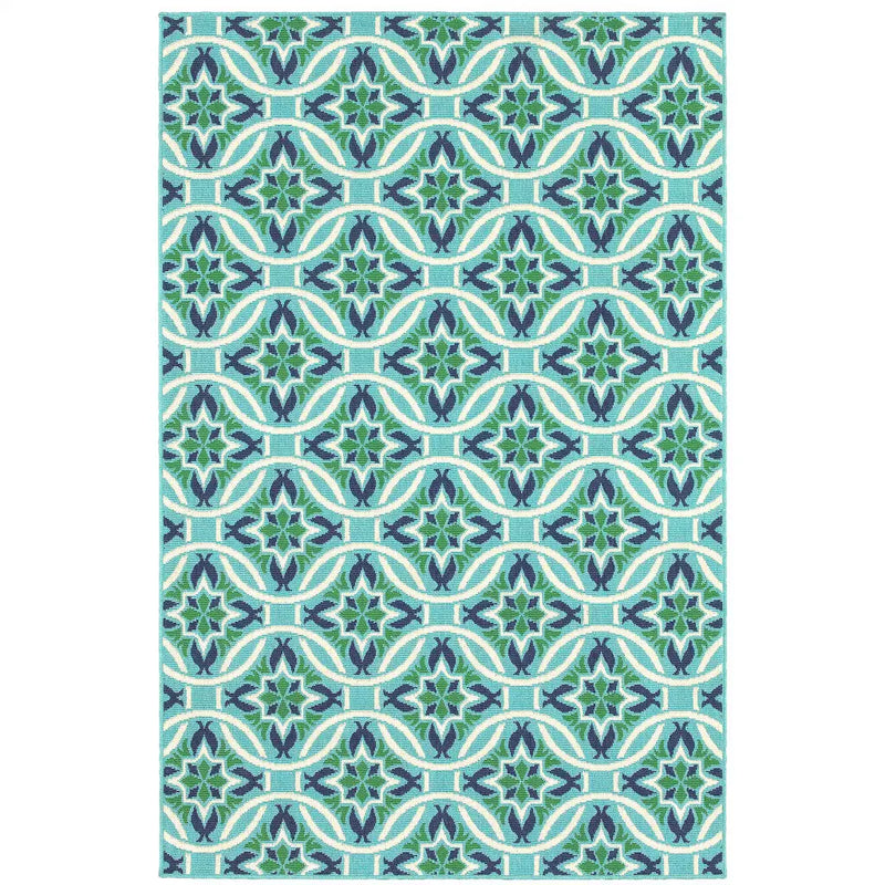 4' X 6' Blue and Green Geometric Stain Resistant Indoor Outdoor Area Rug Homeroots Outdoor