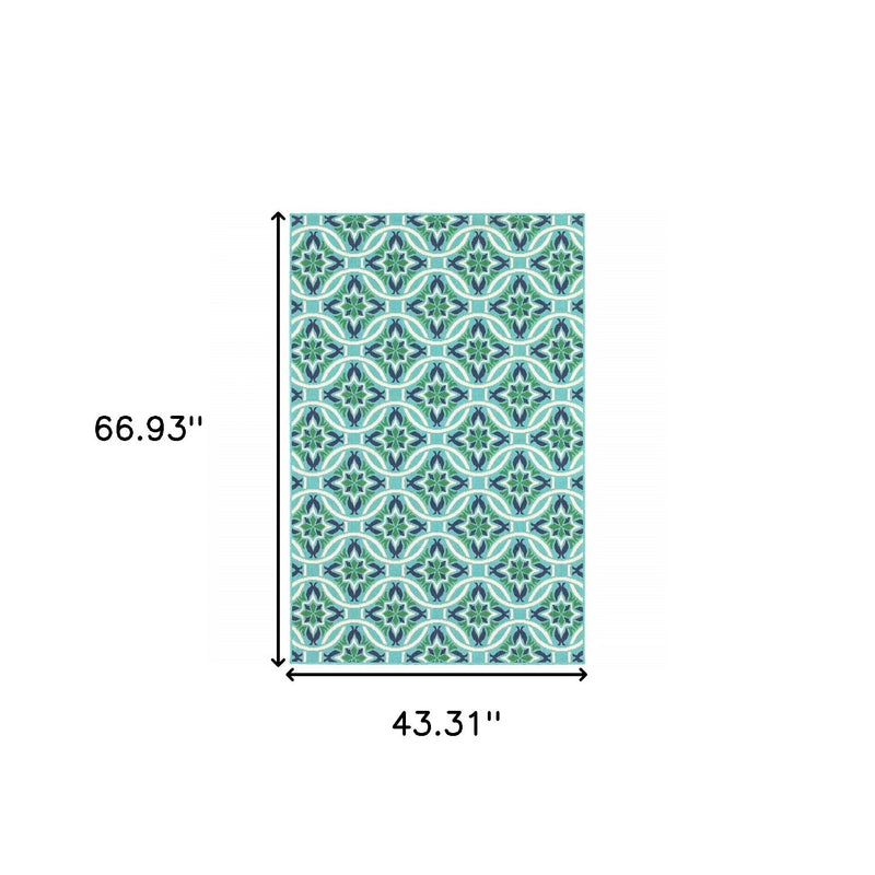 4' X 6' Blue and Green Geometric Stain Resistant Indoor Outdoor Area Rug Homeroots Outdoor