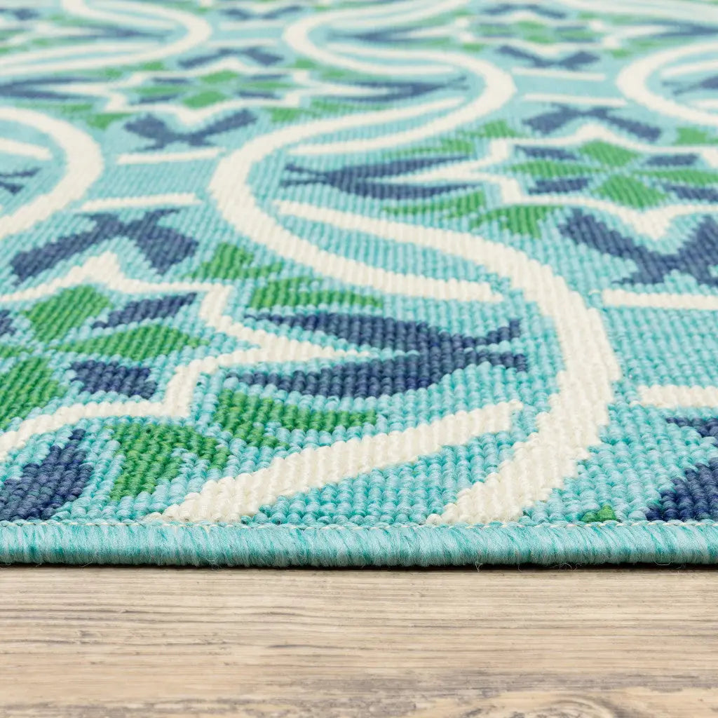 4' X 6' Blue and Green Geometric Stain Resistant Indoor Outdoor Area Rug Homeroots Outdoor