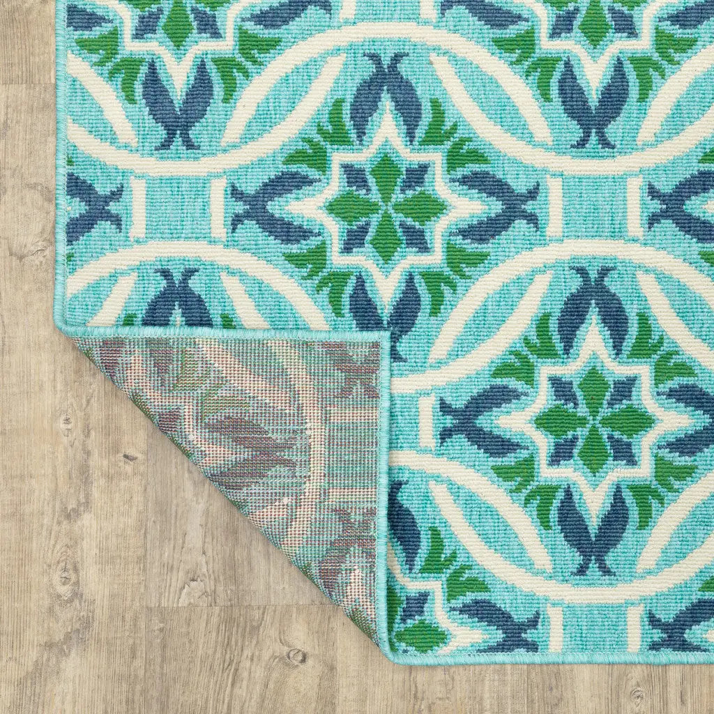 4' X 6' Blue and Green Geometric Stain Resistant Indoor Outdoor Area Rug Homeroots Outdoor