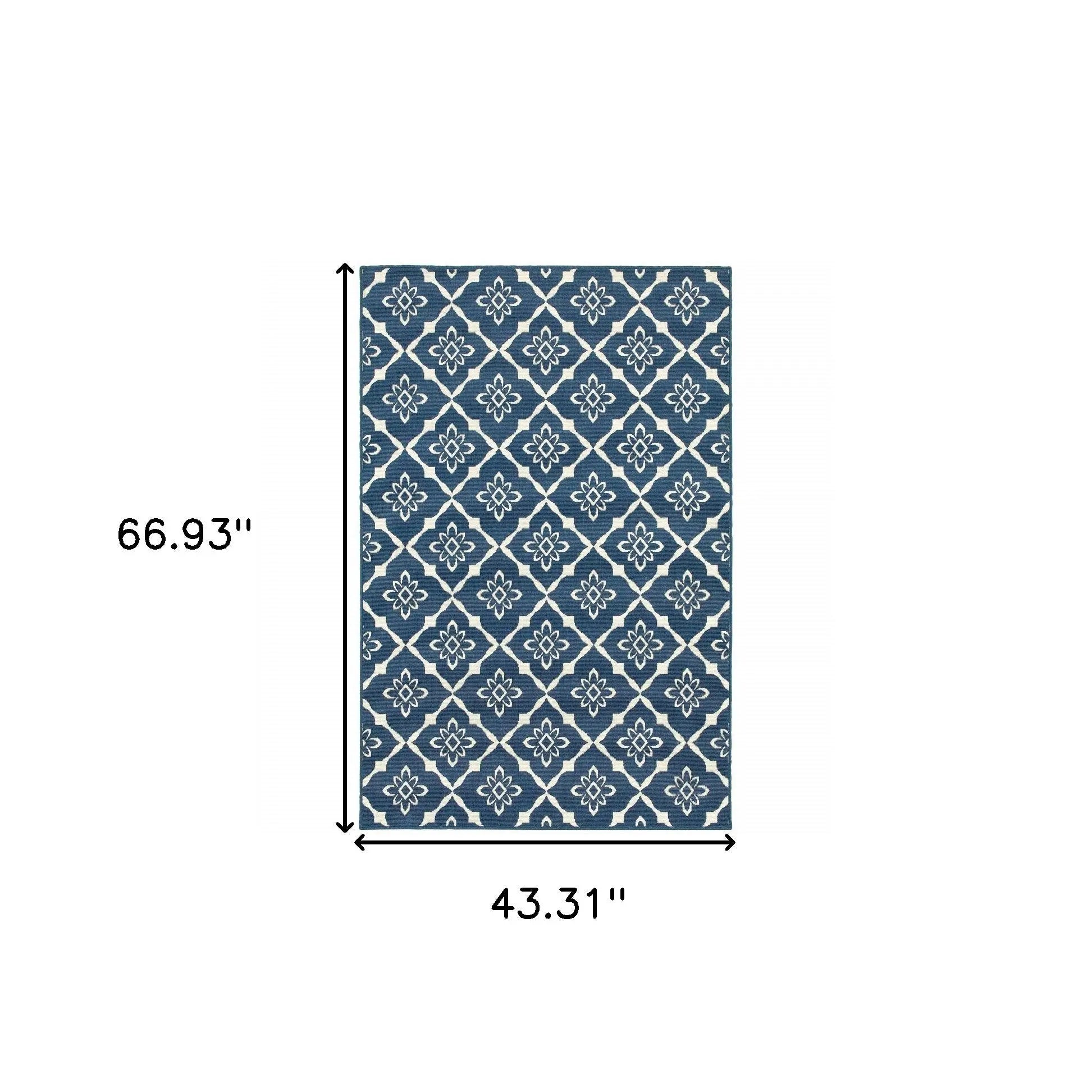 4' X 6' Blue and Ivory Floral Stain Resistant Indoor Outdoor Area Rug Homeroots Outdoor