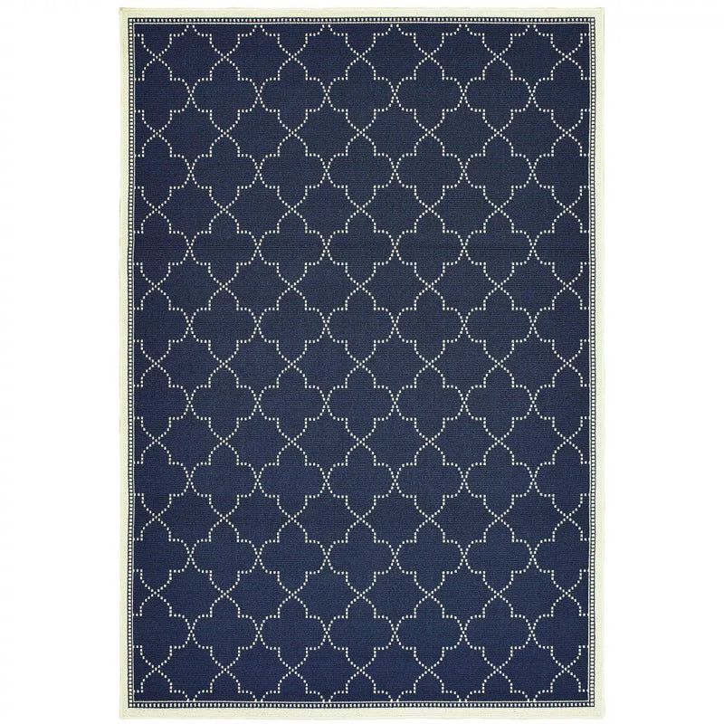 4' X 6' Blue and Ivory Geometric Stain Resistant Indoor Outdoor Area Rug Homeroots Outdoor