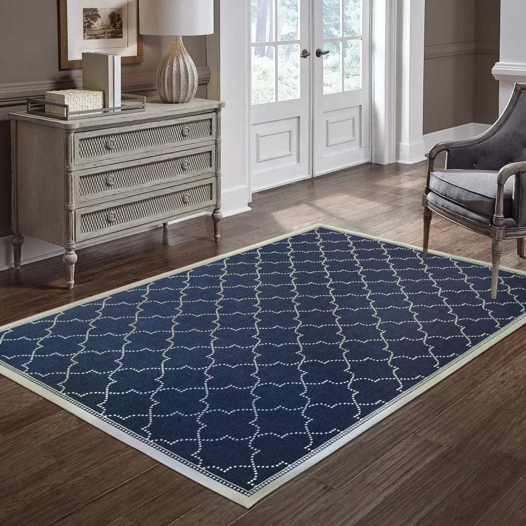 4' X 6' Blue and Ivory Geometric Stain Resistant Indoor Outdoor Area Rug Homeroots Outdoor