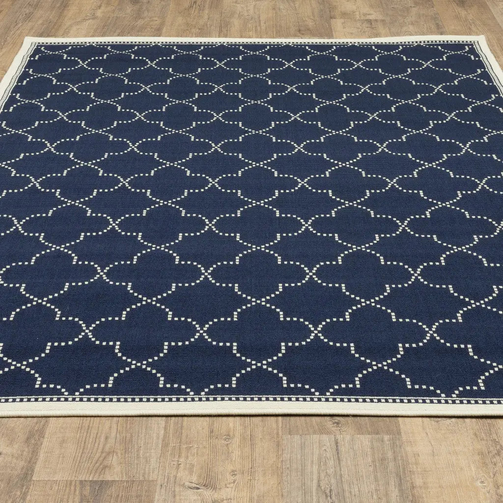 4' X 6' Blue and Ivory Geometric Stain Resistant Indoor Outdoor Area Rug Homeroots Outdoor
