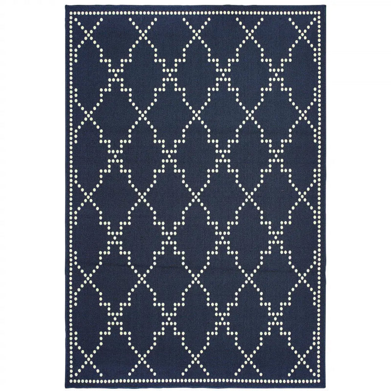 4' X 6' Blue and Ivory Geometric Stain Resistant Indoor Outdoor Area Rug Homeroots Outdoor