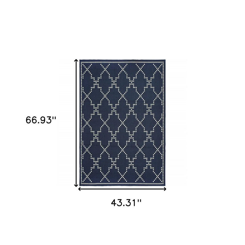 4' X 6' Blue and Ivory Geometric Stain Resistant Indoor Outdoor Area Rug Homeroots Outdoor