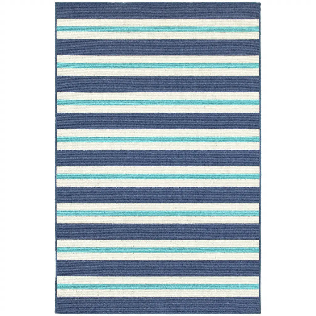4' X 6' Blue and Ivory Geometric Stain Resistant Indoor Outdoor Area Rug Homeroots Outdoor
