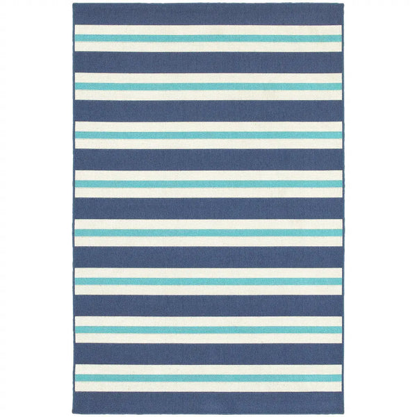 4' X 6' Blue and Ivory Geometric Stain Resistant Indoor Outdoor Area Rug Homeroots Outdoor
