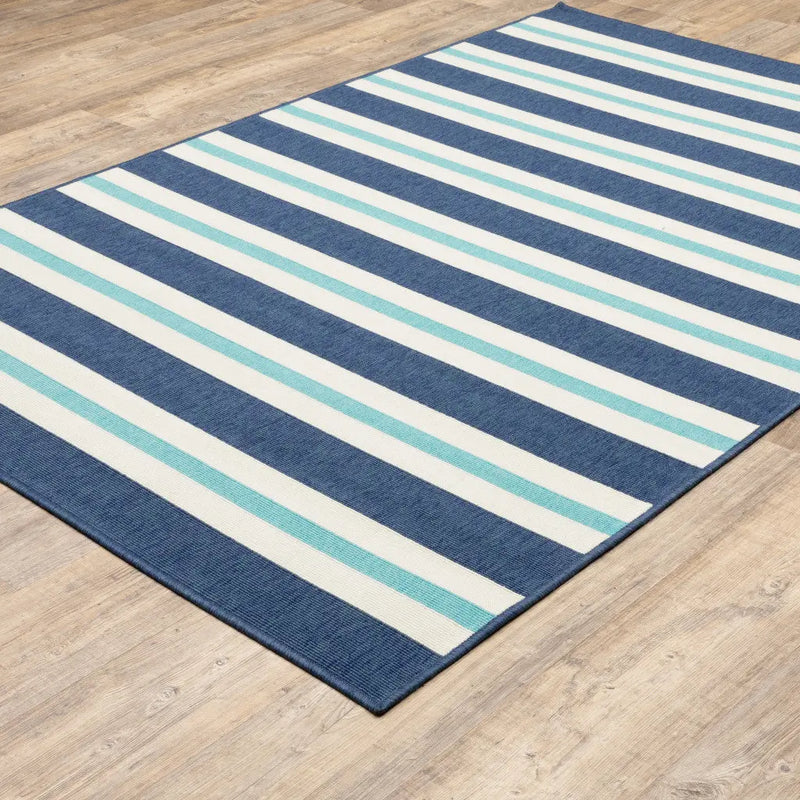4' X 6' Blue and Ivory Geometric Stain Resistant Indoor Outdoor Area Rug Homeroots Outdoor