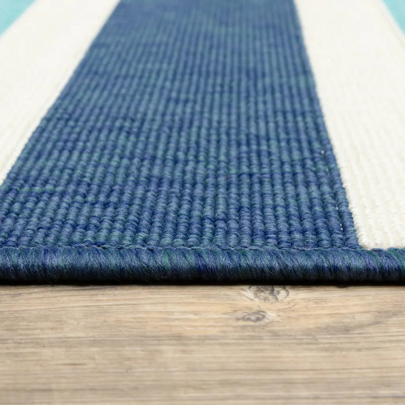 4' X 6' Blue and Ivory Geometric Stain Resistant Indoor Outdoor Area Rug Homeroots Outdoor