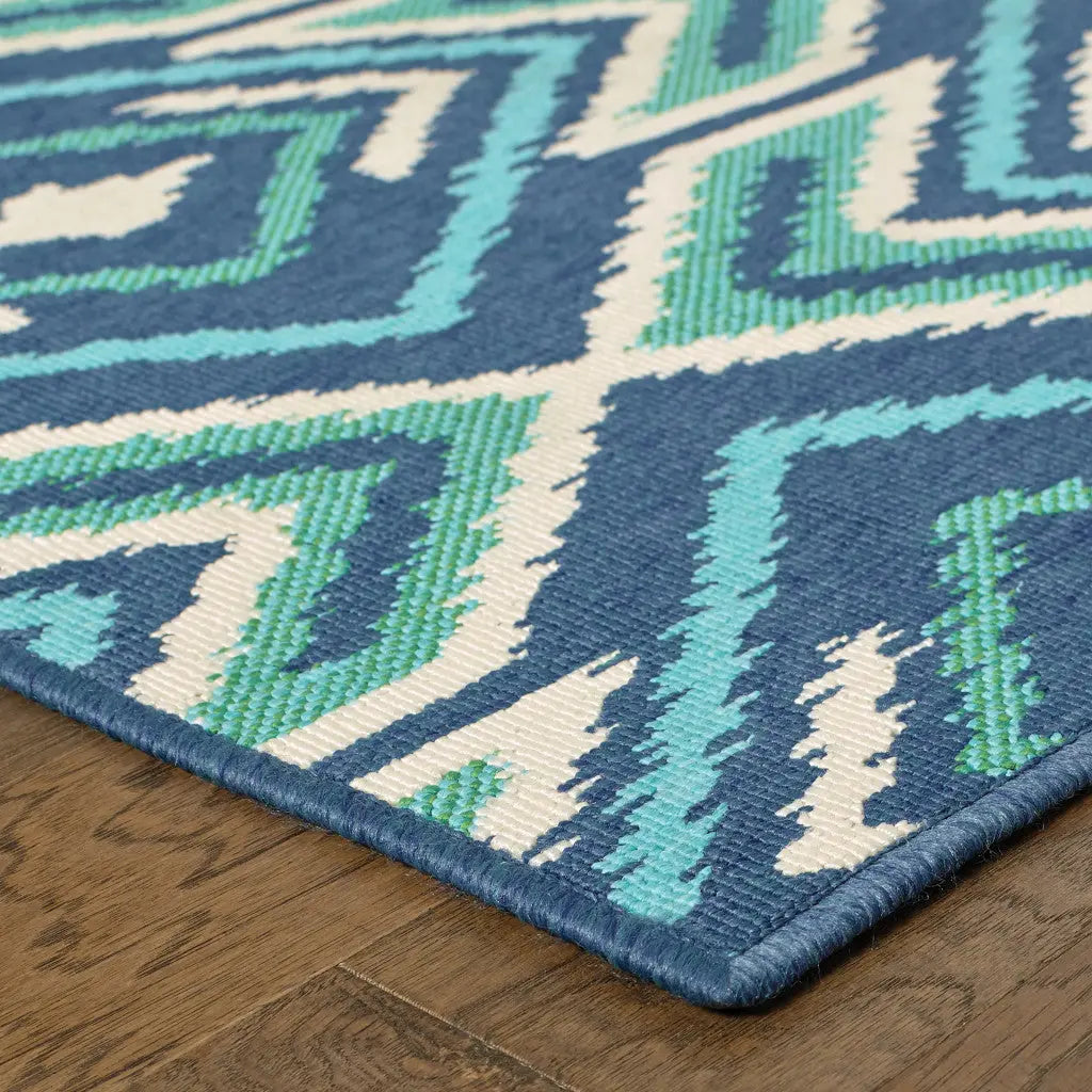 4' X 6' Blue and Ivory Geometric Stain Resistant Indoor Outdoor Area Rug Homeroots Outdoor