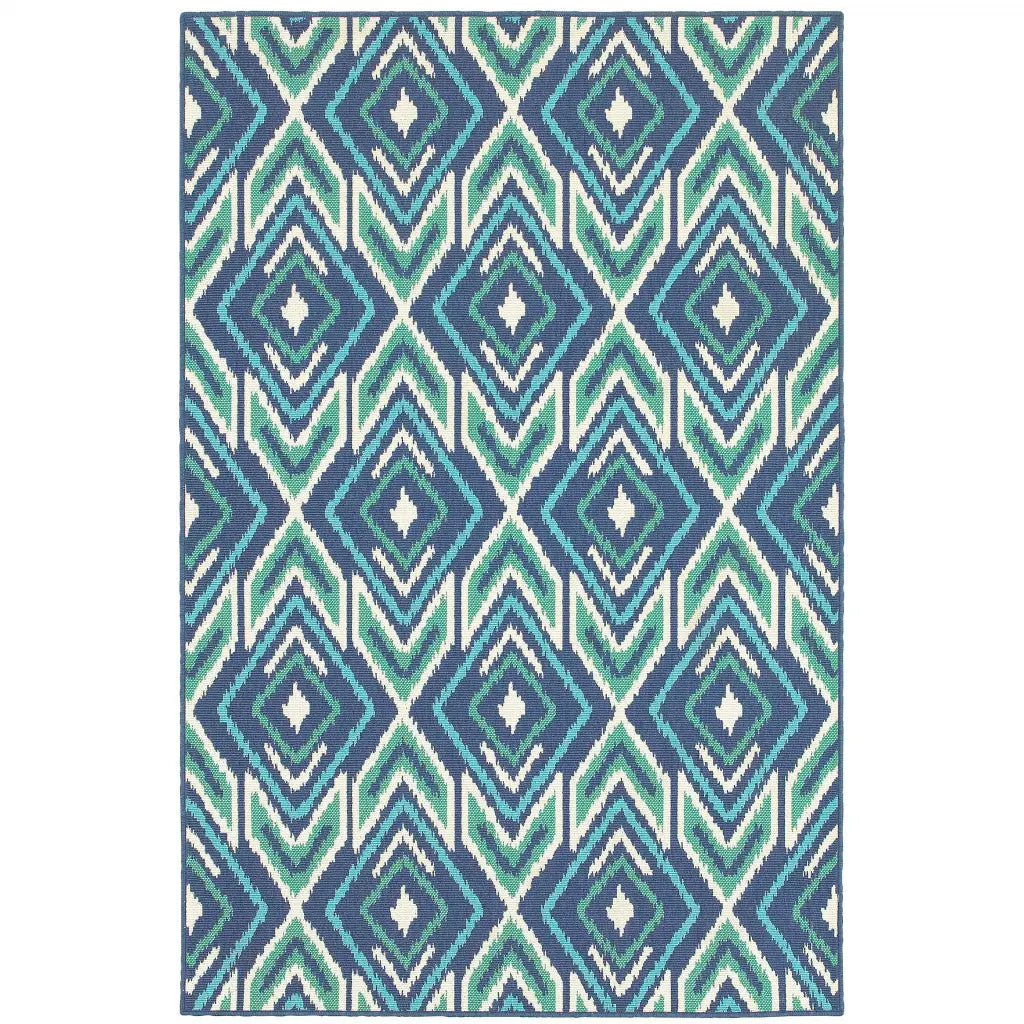 4' X 6' Blue and Ivory Geometric Stain Resistant Indoor Outdoor Area Rug Homeroots Outdoor