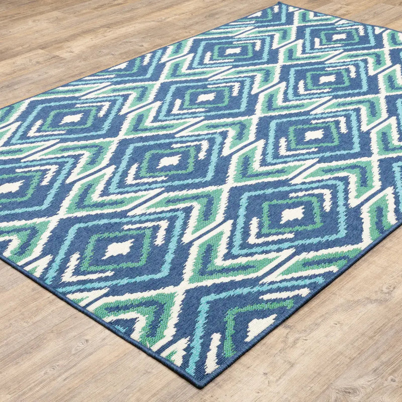 4' X 6' Blue and Ivory Geometric Stain Resistant Indoor Outdoor Area Rug Homeroots Outdoor