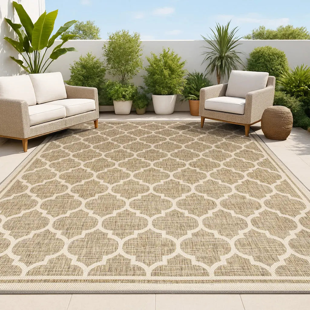 4' X 6' Brown And Beige Geometric Indoor Outdoor Area Rug Homeroots Outdoor