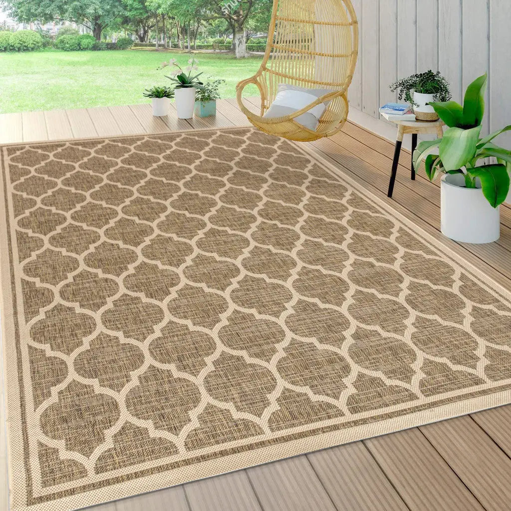 4' X 6' Brown And Beige Geometric Indoor Outdoor Area Rug Homeroots Outdoor