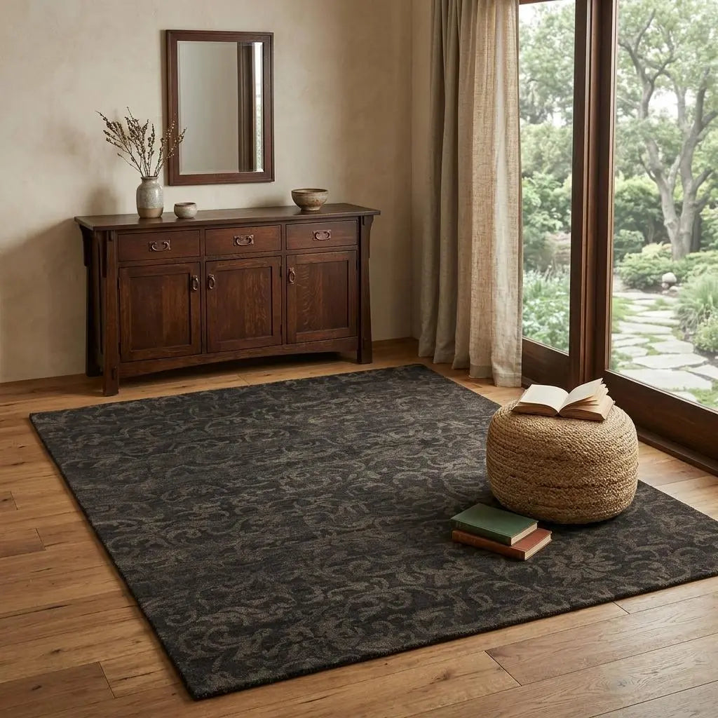 4' X 6' Brown And Black Wool Floral Hand Knotted Area Rug Homeroots Home Decor