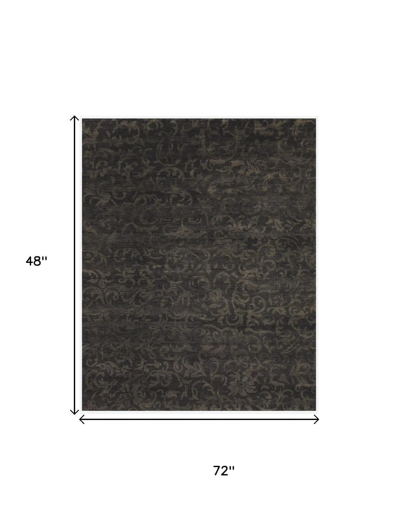 4' X 6' Brown And Black Wool Floral Hand Knotted Area Rug Homeroots Home Decor