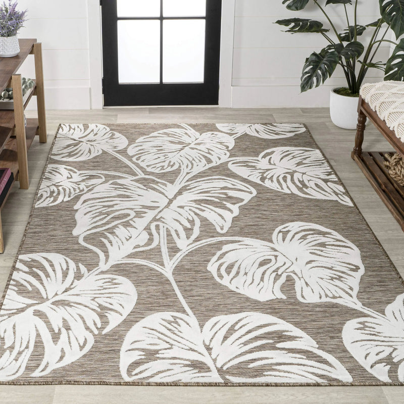 4' X 6' Brown And Ivory Floral Indoor Outdoor Area Rug - GreatEagleInc