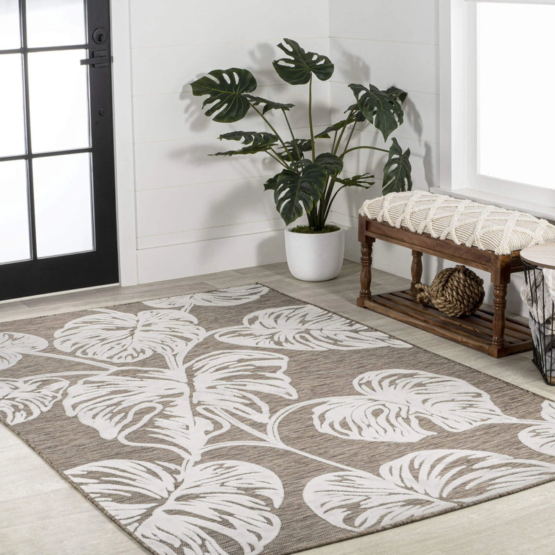 4' X 6' Brown And Ivory Floral Indoor Outdoor Area Rug - GreatEagleInc