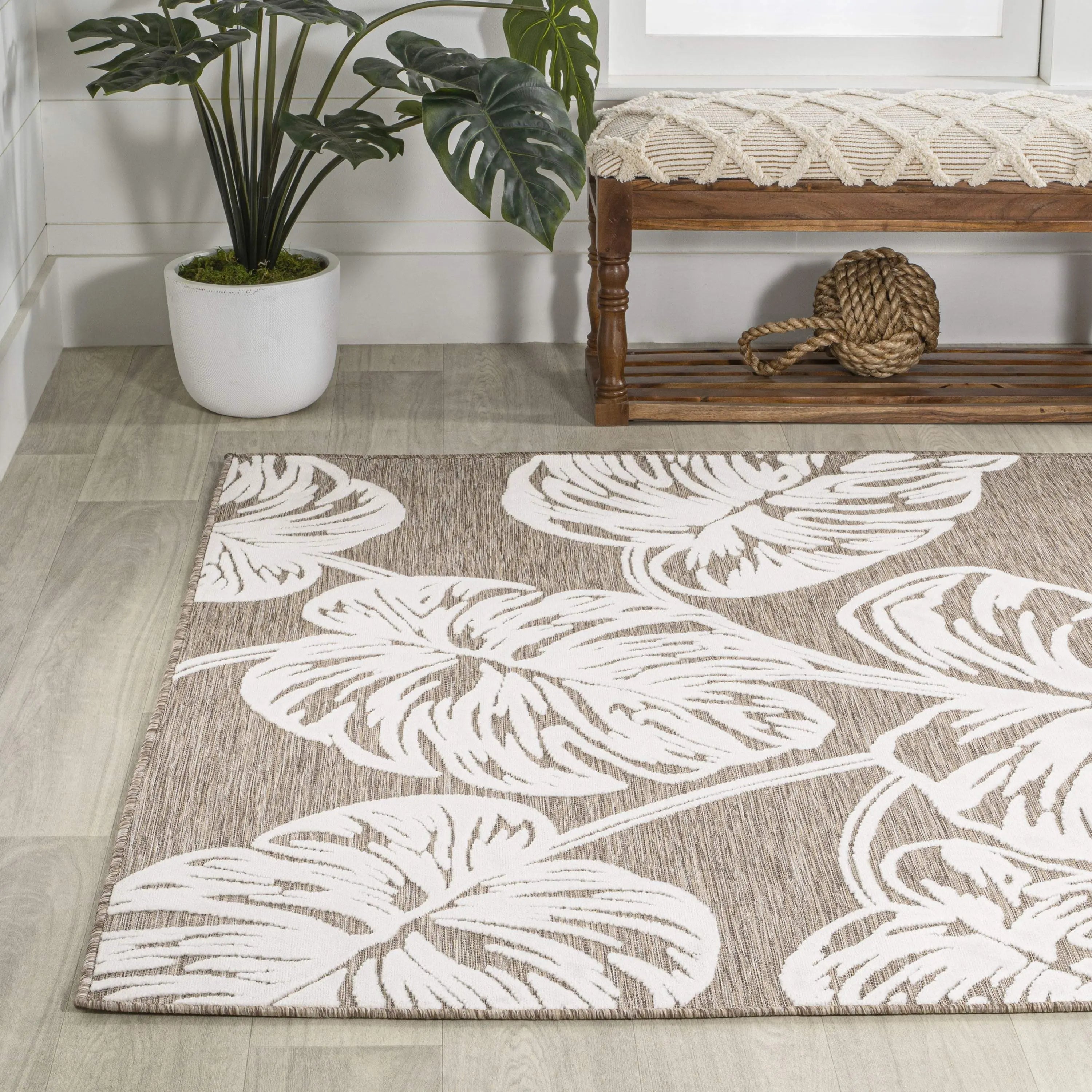 4' X 6' Brown And Ivory Floral Indoor Outdoor Area Rug - GreatEagleInc