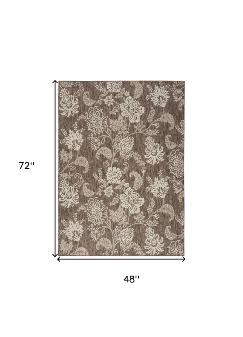 4' X 6' Brown And Ivory Floral Indoor Outdoor Area Rug Homeroots Outdoor