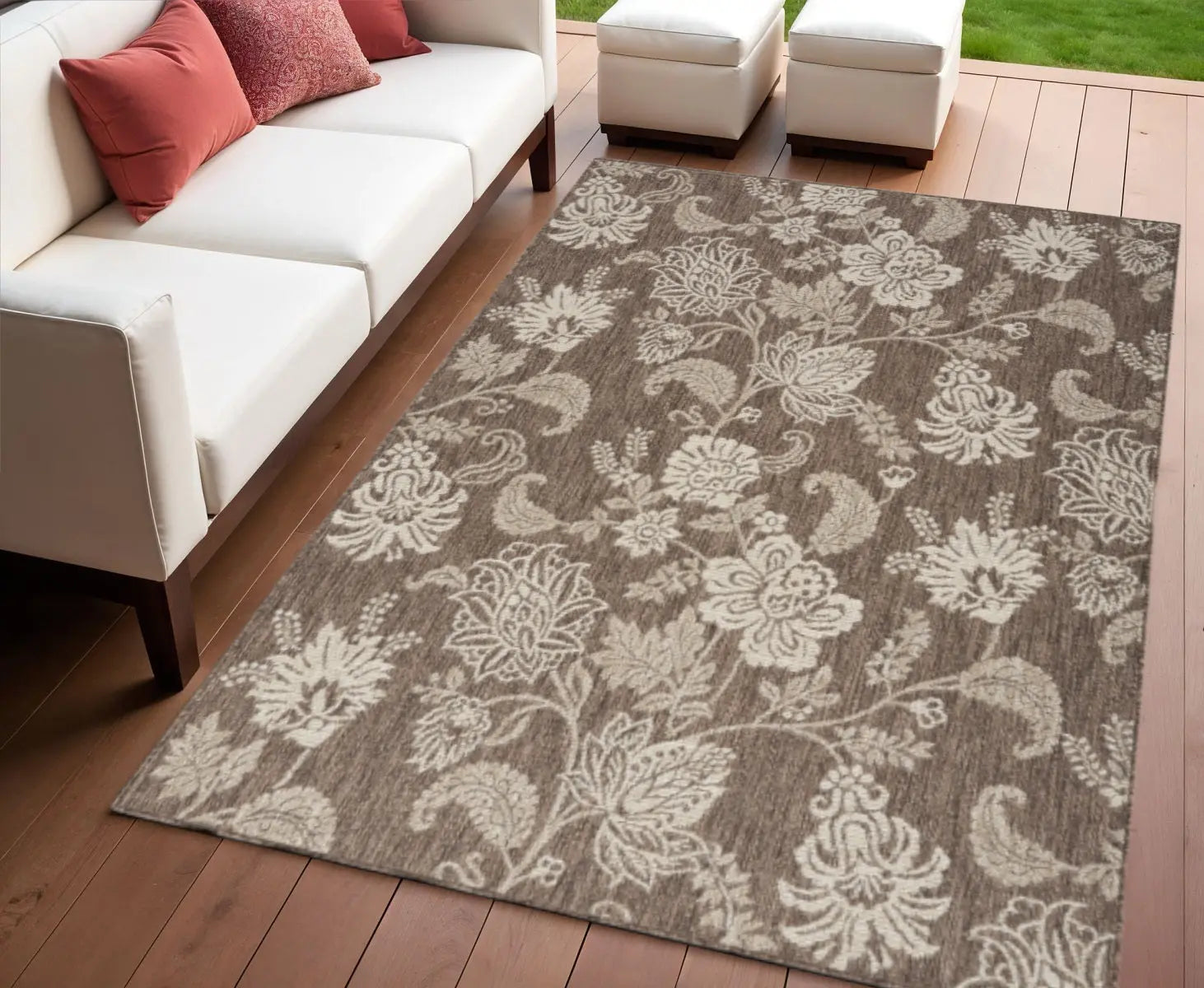 4' X 6' Brown And Ivory Floral Indoor Outdoor Area Rug Homeroots Outdoor