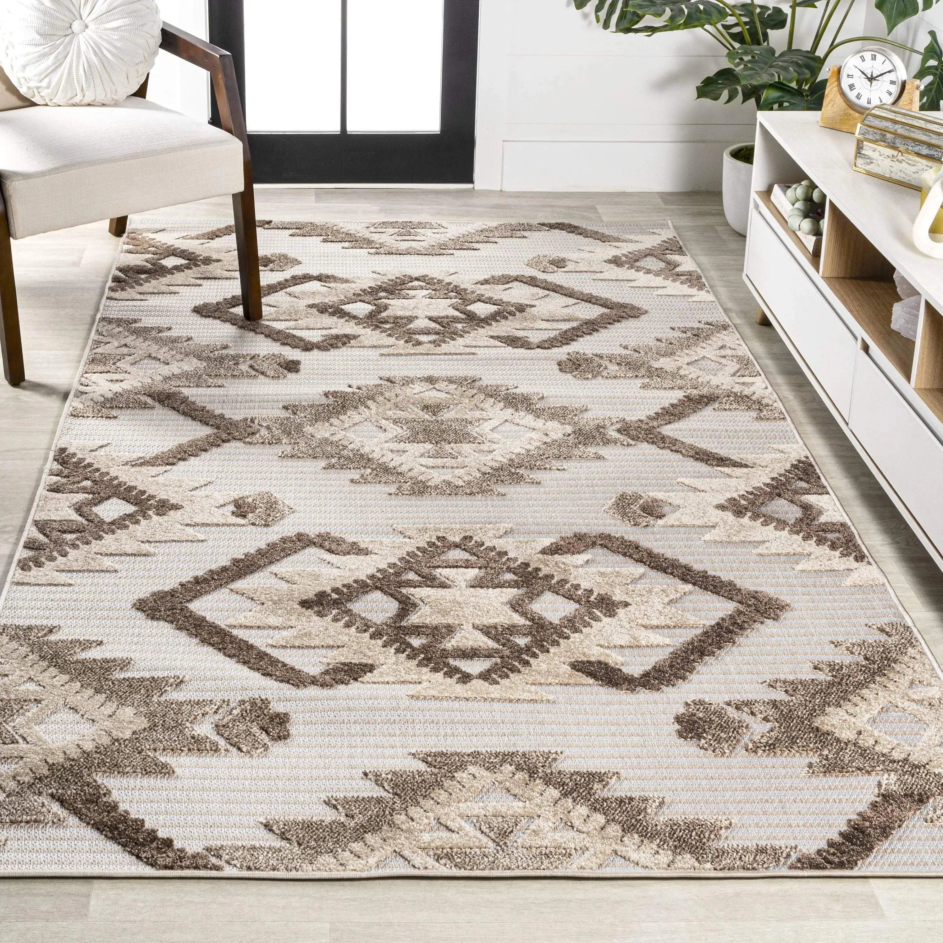 4' X 6' Brown And Ivory Moroccan Indoor Outdoor Area Rug - GreatEagleInc