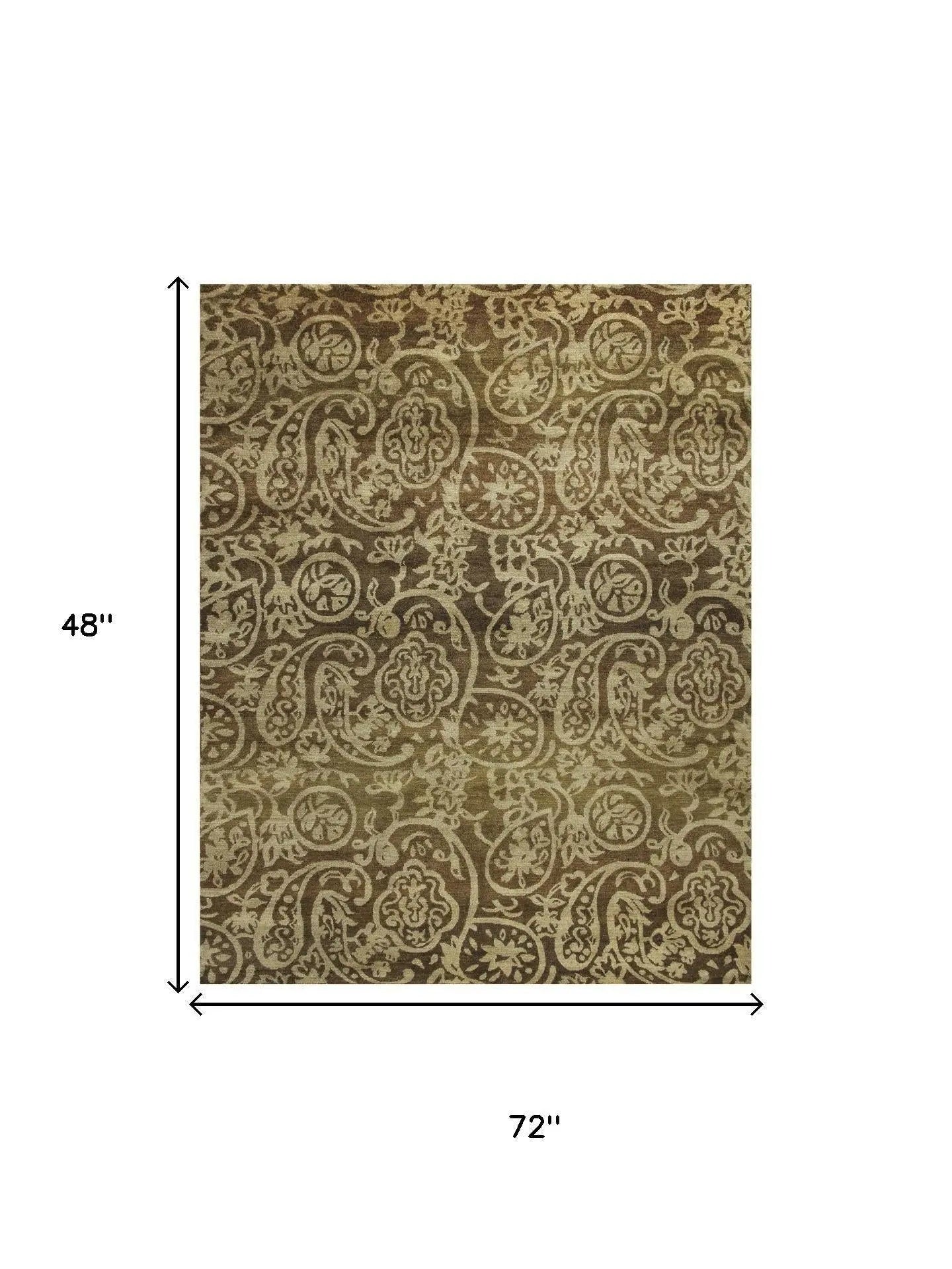4' X 6' Brown And Tan Wool Paisley Hand Knotted Area Rug Homeroots Home Decor