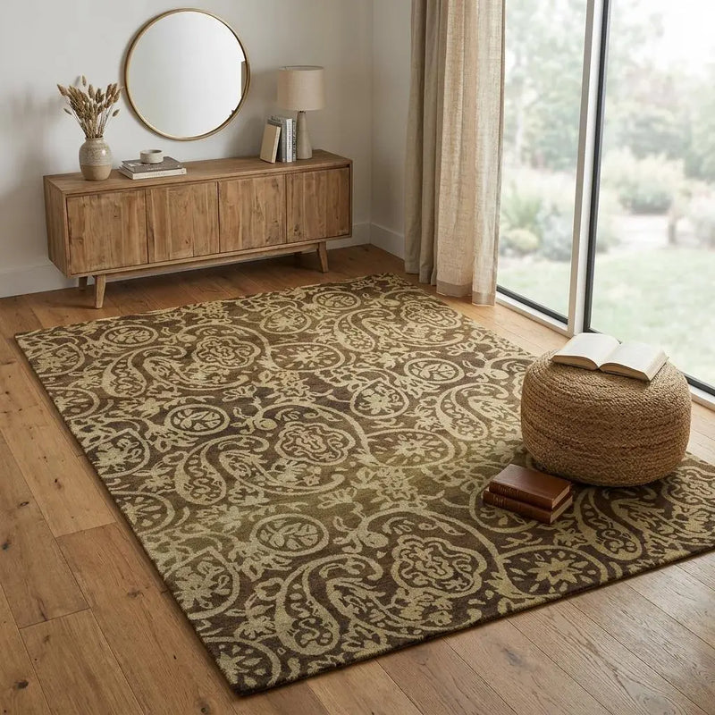4' X 6' Brown And Tan Wool Paisley Hand Knotted Area Rug Homeroots Home Decor