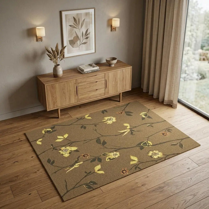 4' X 6' Brown And Yellow Wool Floral Hand Knotted Area Rug Homeroots Home Decor